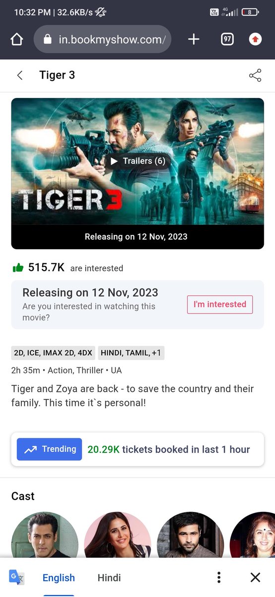 Sp63879995's tweet photo. #Tiger3 Advance Bookings speed in India tsunami 20.29k per hour💥🔥 #SalmanKhan #katrinakaif #EmraanHashmi @BeingSalmanKhan @yrf #Tiger3 #Tiger3FirstDayFirstShow #Tiger3Booking https://t.co/ohANp5vOCn