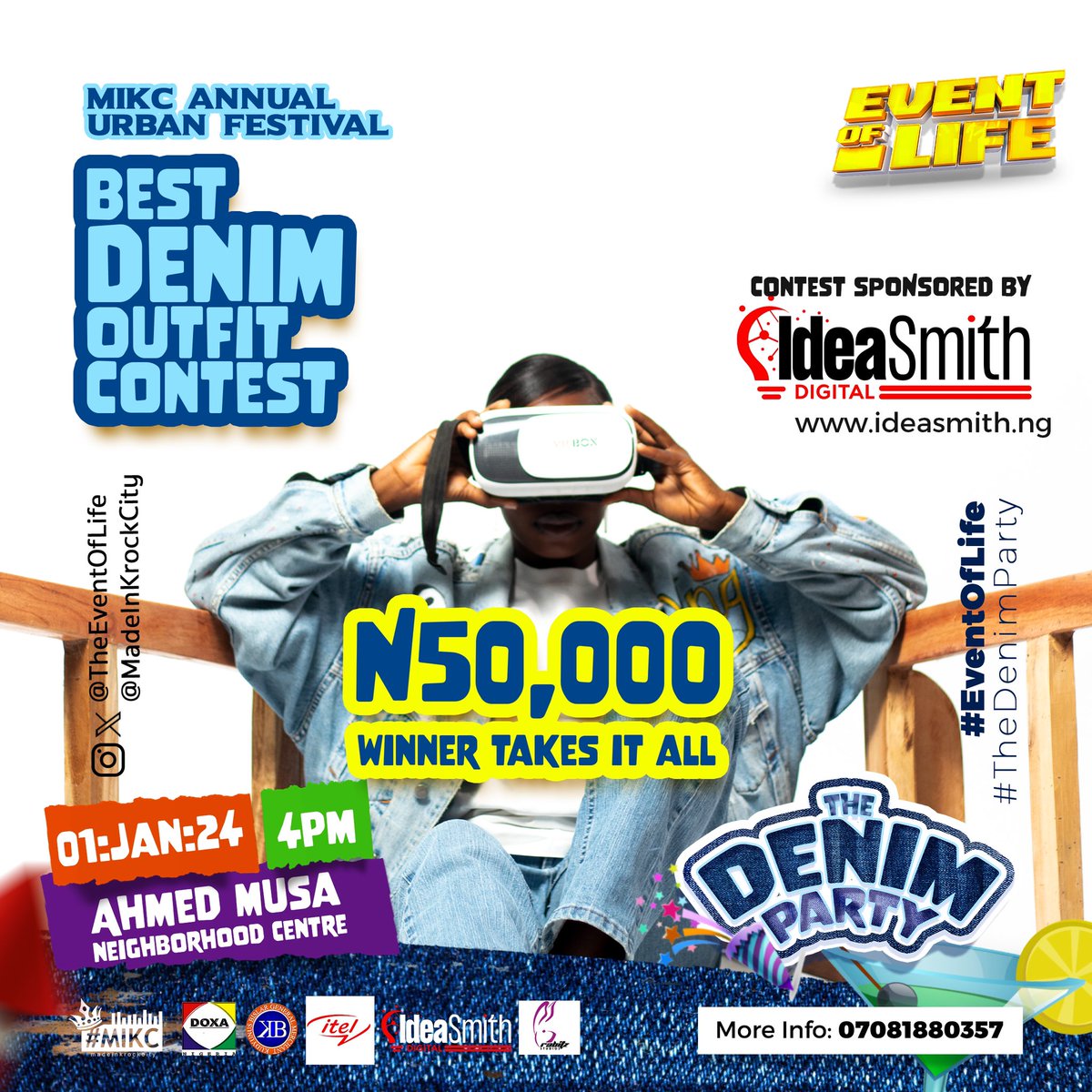 __FVROUQUE's tweet image. THE DENIM PARTY 
Brought to you by @EventOfLife @MadeInKrockCity
Mark your calendar  This is going to be the Denim Party of a lifetime 🥳
BEST DENIM OUTFIT 🔥N50,000 Up for Grabs 
#TheDenimParty
Sponsored by IdeaSmith Digital