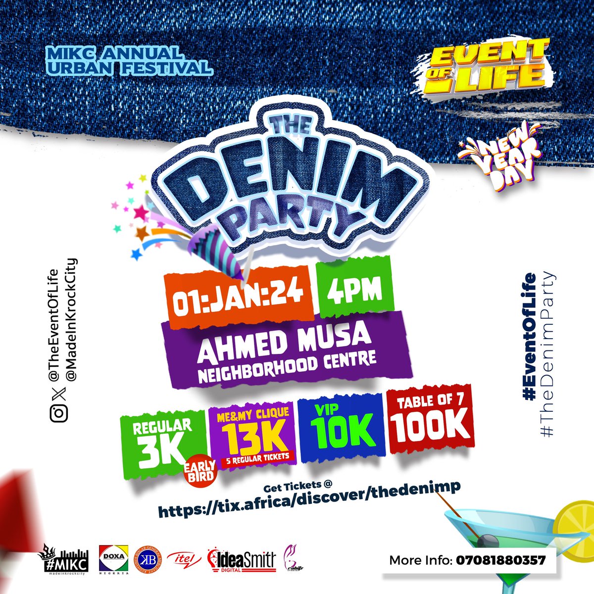__FVROUQUE's tweet image. THE DENIM PARTY 
Brought to you by @EventOfLife @MadeInKrockCity
Mark your calendar  This is going to be the Denim Party of a lifetime 🥳
BEST DENIM OUTFIT 🔥N50,000 Up for Grabs 
#TheDenimParty
Sponsored by IdeaSmith Digital