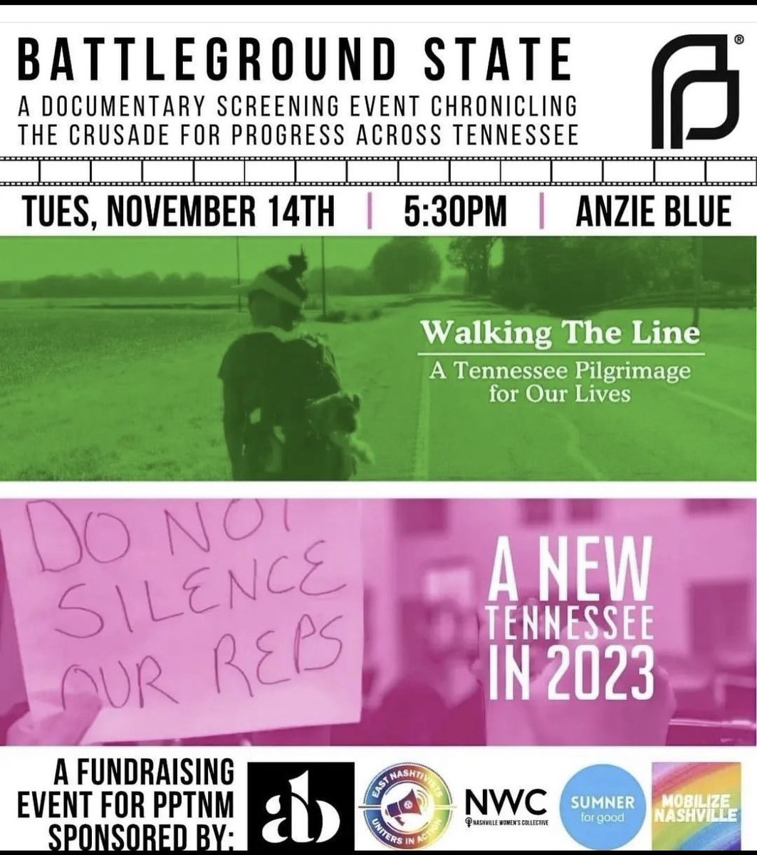 Join us Tues Nov 14 at <a href="/anzieblue/">AnzieBlue</a> for the viewing of two short documentaries. Admission is free but donations are encouraged to help <a href="/TNAdvocatesPP/">Tennessee Advocates for Planned Parenthood</a> keep doing the hard work of advocating for repro rights&amp; lgbtq+ rights. Rsvp here: weareplannedparenthoodaction.org/a/tapp-present…