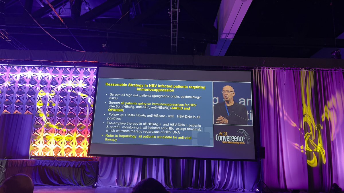 Annals of the Rheumatic Diseases (@eular_ard) on Twitter photo Viral screening before immunosuppressive therapy:
🔸 HBV infection (HBsAg, anti-HBc, anti-HBsAb)
🔸Pre-emptive therapy in all HBsAg + and HBV-DNA + patients & monitoring in all isolated anti-HBc
🔸 Rituximab warrants therapy regardless of HBV DNA
<a href="/LCalabreseDO/">Leonard Calabrese</a>
#ACR23
<a href="/ACRheum/">American College of Rheumatology</a> Viral screening before immunosuppressive therapy:
🔸 HBV infection (HBsAg, anti-HBc, anti-HBsAb)
🔸Pre-emptive therapy in all HBsAg + and HBV-DNA + patients & monitoring in all isolated anti-HBc
🔸 Rituximab warrants therapy regardless of HBV DNA
<a href="/LCalabreseDO/">Leonard Calabrese</a>
#ACR23
<a href="/ACRheum/">American College of Rheumatology</a>