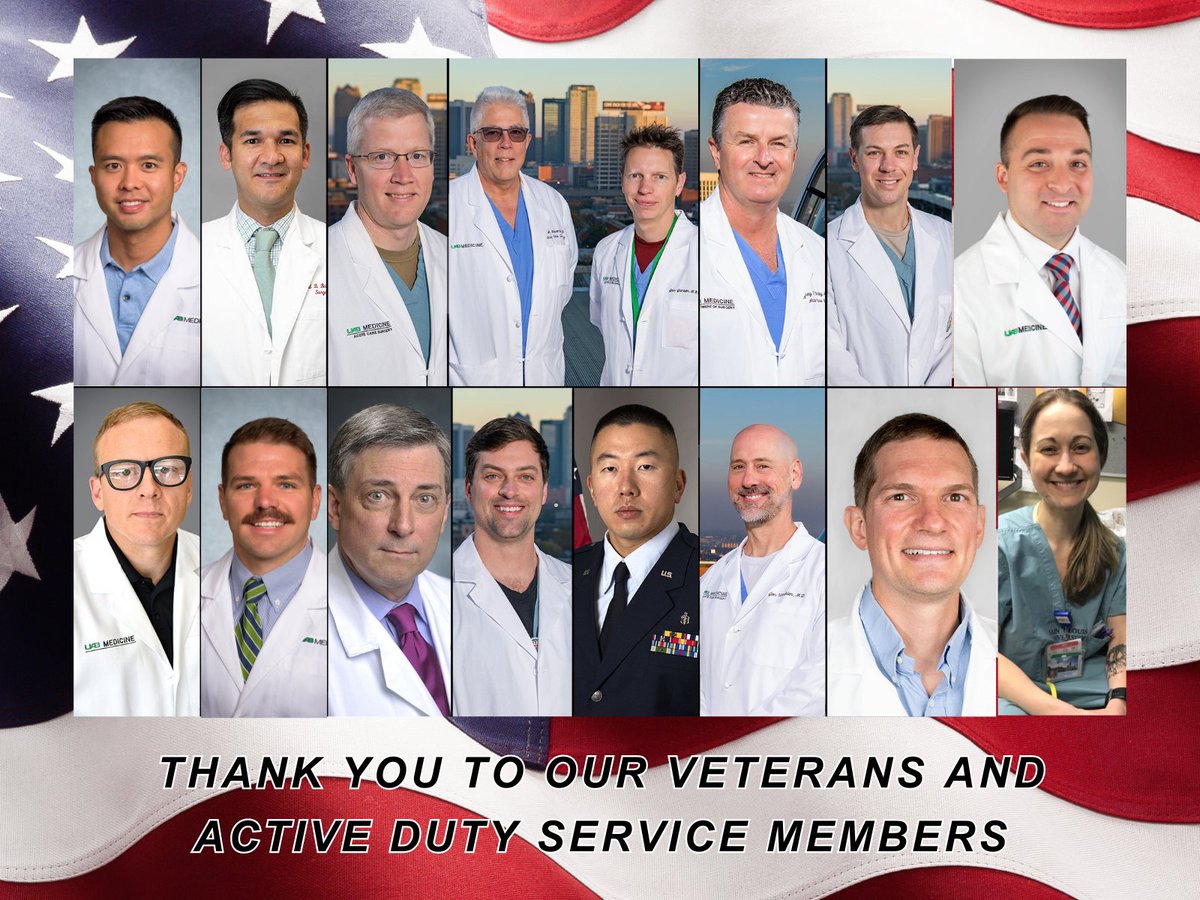 The veterans & active duty service members in our division make us stronger. UAB & our patients benefit from the leadership, expertise, & passion they bring to their jobs. Pictured below are our faculty & fellows who are veterans & active duty service members. #VeteransDay 🇺🇸