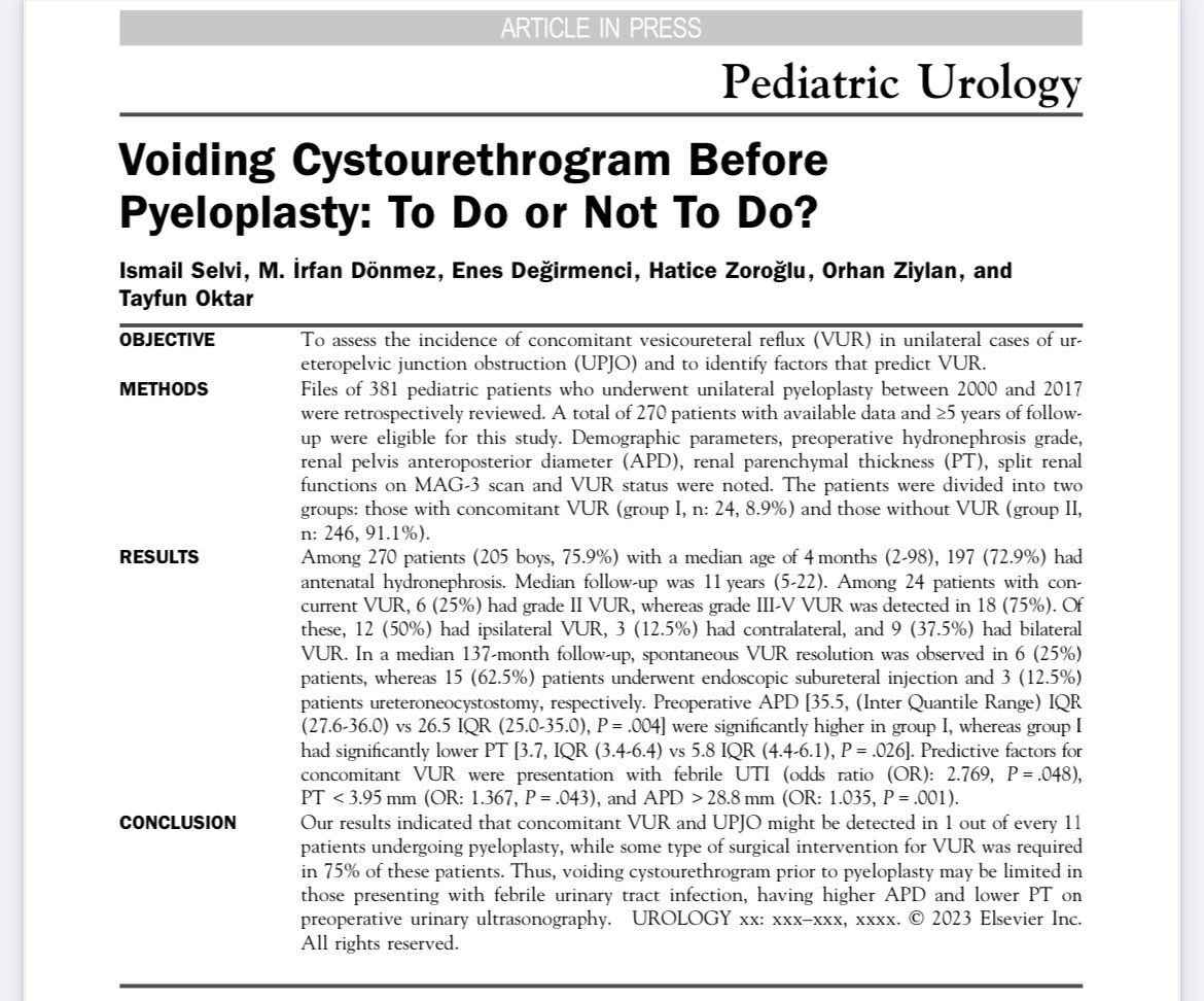 İTF Üroloji AD Çocuk Ürolojisi BD (@itf_pedsurology) on Twitter photo Check out our latest article on the need for a VCUG prior to pyeloplasty <a href="/urogoldjournal/">Urology Gold Journal</a> authors.elsevier.com/a/1i4ErKZx3c9xA Check out our latest article on the need for a VCUG prior to pyeloplasty <a href="/urogoldjournal/">Urology Gold Journal</a> authors.elsevier.com/a/1i4ErKZx3c9xA