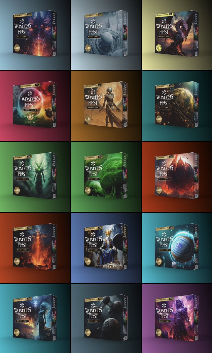 Super proud of how these turned out!
Been building this universe for a year+

💥Want a FREE <a href="/WondersOTF/">Wonders of The First</a> Booster Box Mint?💥

-5,000 supply w/ 15 serial #’ed variations 
-7 special 1/1 boxes (1-of-kind art) 
-Verifiable on-chain reveal

Enter to Win!👇🏼

LIKE/COMMENT/RT 
FOLLOW ME