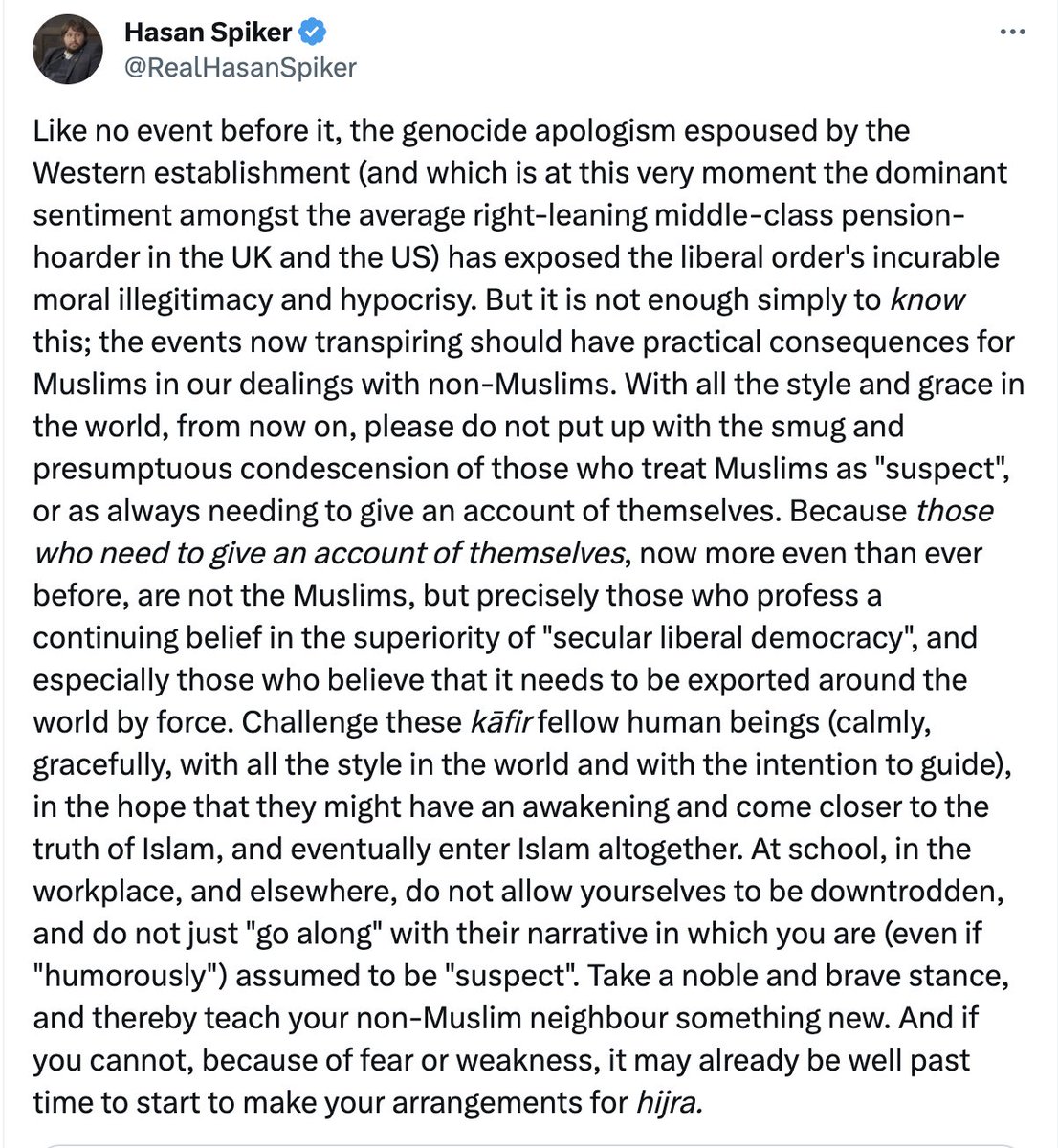 Noted Cambridge philosopher and author Hasan Spiker speaks profoundly to our situation..