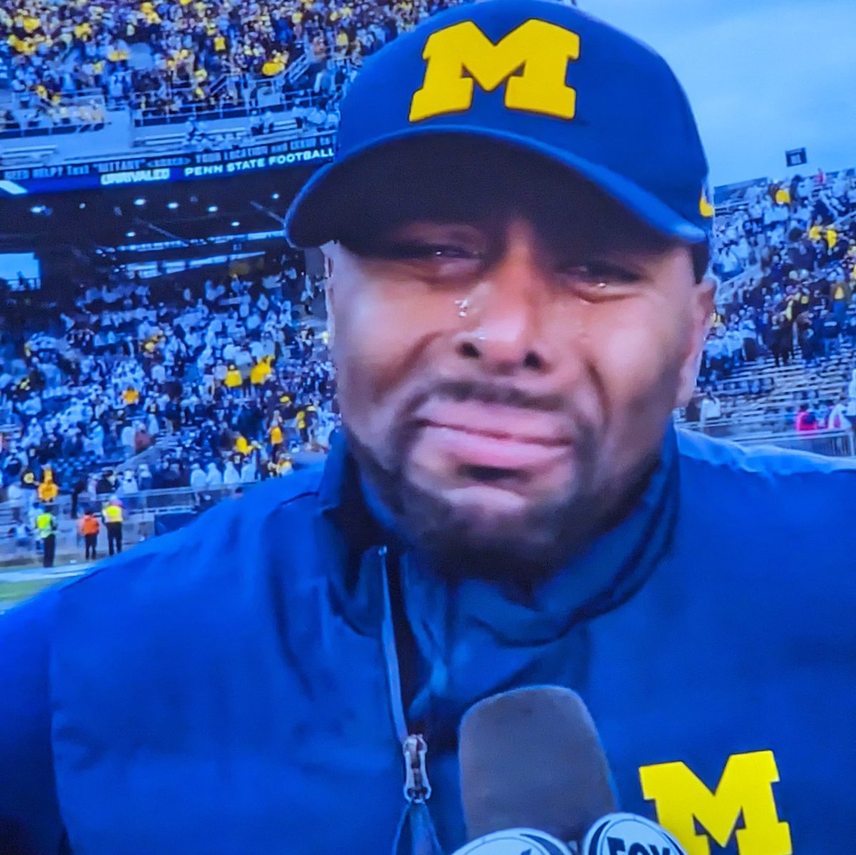 He's crying because this W is the 1st W they have had in 3 years without cheating !