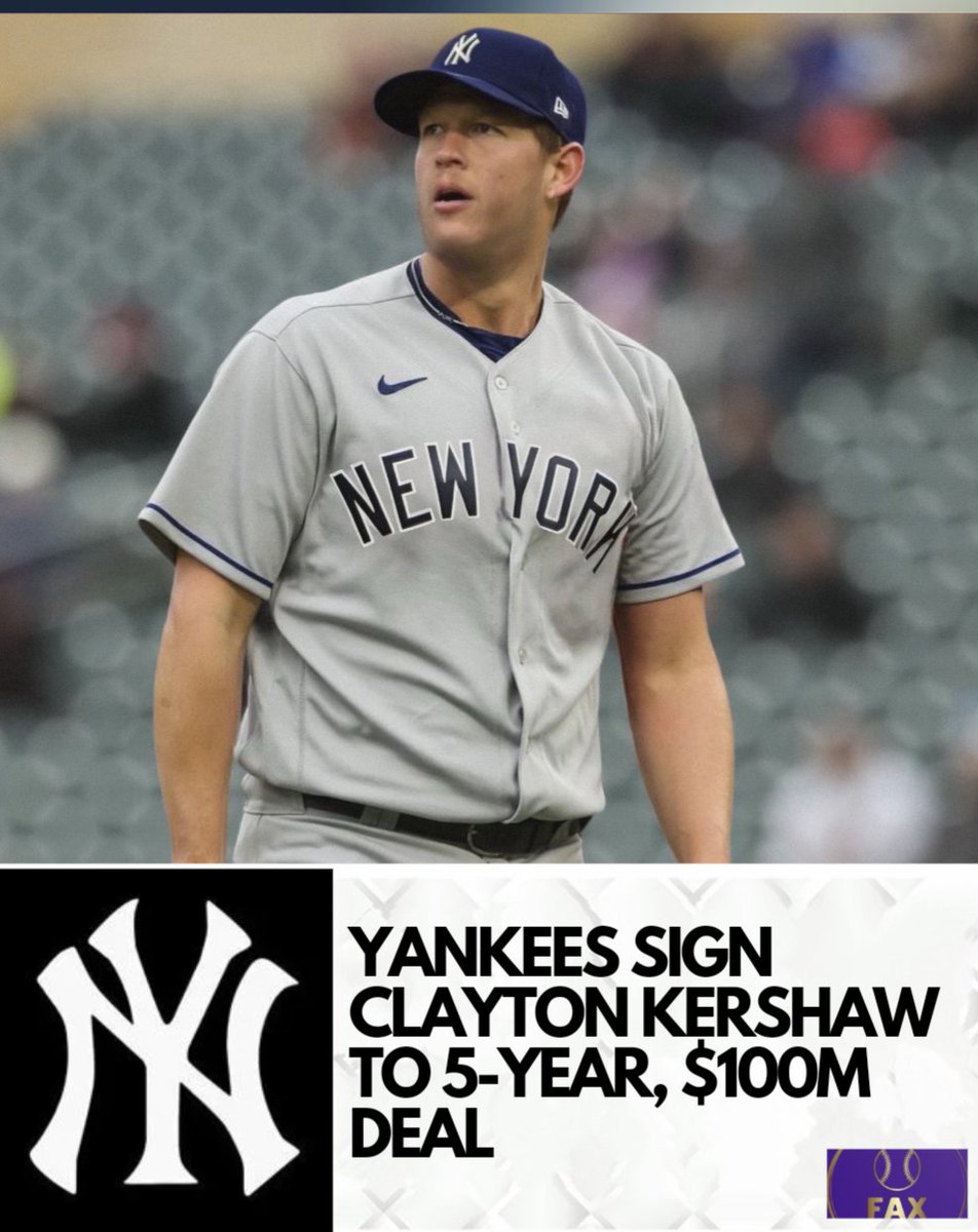 The Yankees got their man!

Clayton Kershaw is signing a 5 year, $100M deal with a full no trade clause, sources tell Fax Sports.

Brian Cashman on the deal: "We are always looking for aging veterans who were really good, and we always want to get players that are currently