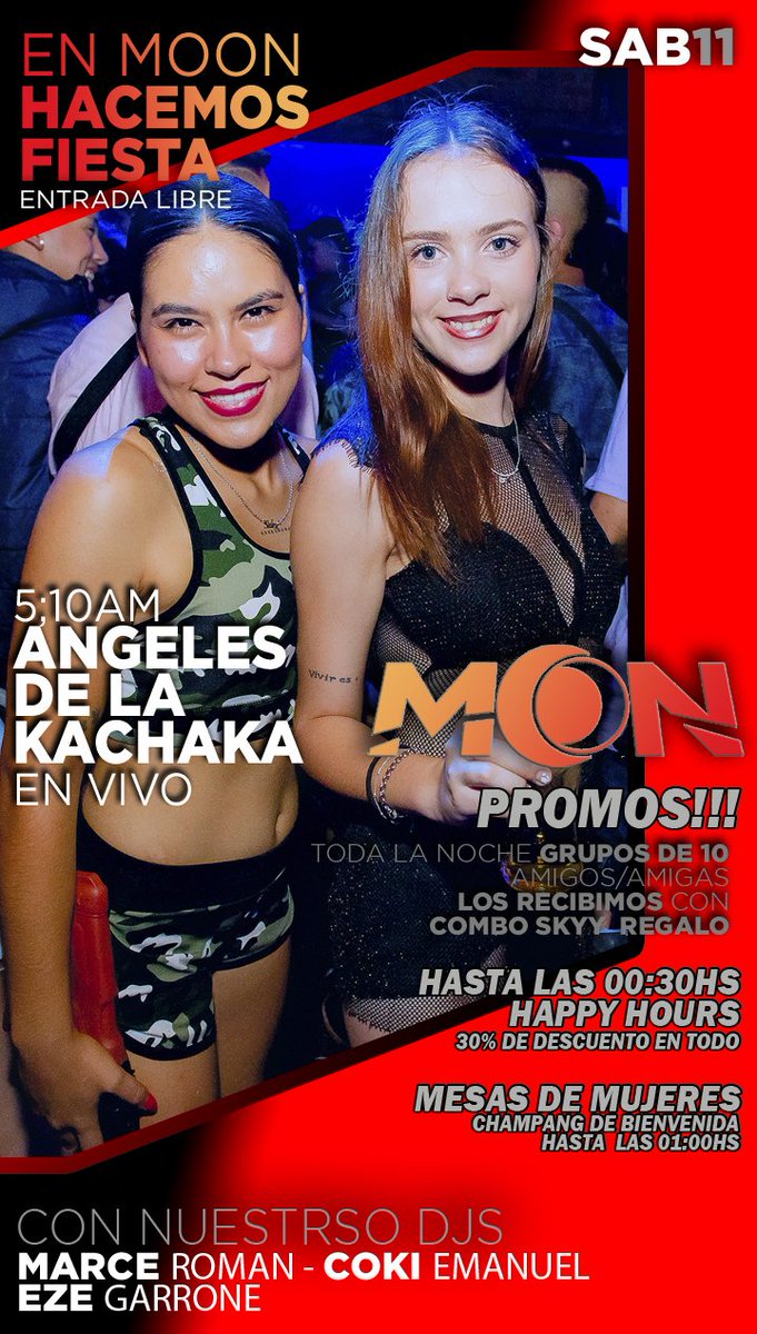 Sábado MOON DISCO 🌴🎶
Hoy cierra la noche...
ANGELES DE LA KACHAKA 💕

💥 S O R T E O💥

👉1 Vale de 30MIL 🤩
👉 1 Vale de $20.000
👉 2 BALDES CORONA🍻
👉 2 COMBOS SKYY
👉 2 RENA DU 🥂
👉 2 COSECHAS TARDÍA

Dale...
🔁Rt
❤Fav
✅ @ a dos amgxs