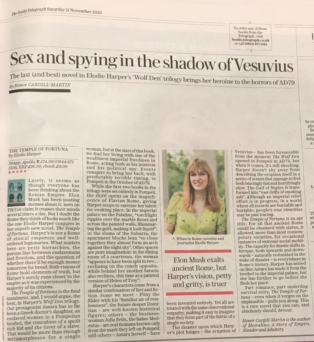 So thrilled by this 5 star review of #TheTempleofFortuna in @Telegraph - thank you so much @HonorCargillM for your generous words 💚