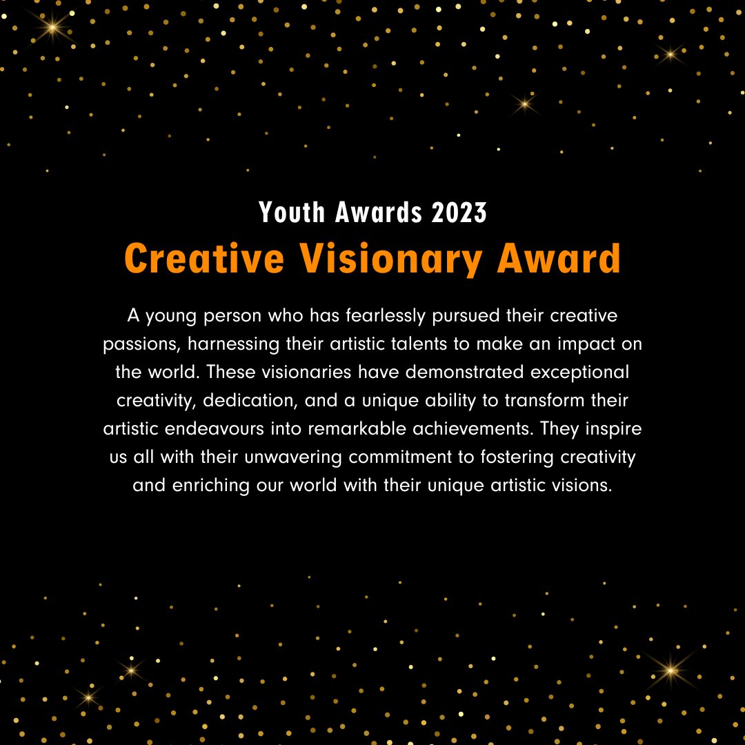 Know someone who is fearlessly pursuing their creative passions? 🎨 

Nominate them for the Creative Visionary Award. 

The WINNER will be announced at the Youth Awards on Nov 21st, taking home $500!

But hurry, nominations close TODAY at 11:59 pm!  bit.ly/3MmUZzF?utm_co…