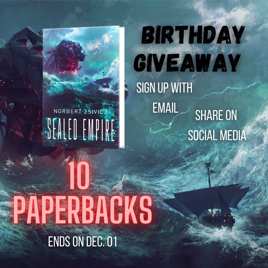 The Sealed Empire English edition was published 1 year ago in ebook! 
Let’s celebrate it with 10 new paperbacks as Birthday Giveaway🎁🎊

Sing up with email &amp; share on any social media 🙌
kingsumo.com/g/hfldqf/seale…
Ends on Dec. 01
Good luck🍀