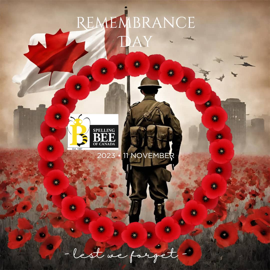 Spelling Bee of Canada (@spellingbeeofca) on Twitter photo Today, we remember our great heroes who fought for our freedom.
<a href="/SpellingBeeofCa/">Spelling Bee of Canada</a> today honors the brave and gallant selfless humans who served our dear nation with great sacrifice. We would always remember.
#spellingbeeofcanada
#remembers
#rememberanceday
#Nov11 Today, we remember our great heroes who fought for our freedom.
<a href="/SpellingBeeofCa/">Spelling Bee of Canada</a> today honors the brave and gallant selfless humans who served our dear nation with great sacrifice. We would always remember.
#spellingbeeofcanada
#remembers
#rememberanceday
#Nov11