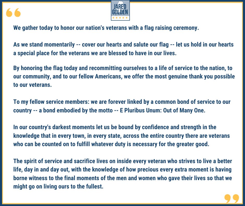 Happy Veterans Day. My remarks from the flag raising ceremony today in Fort Kent: