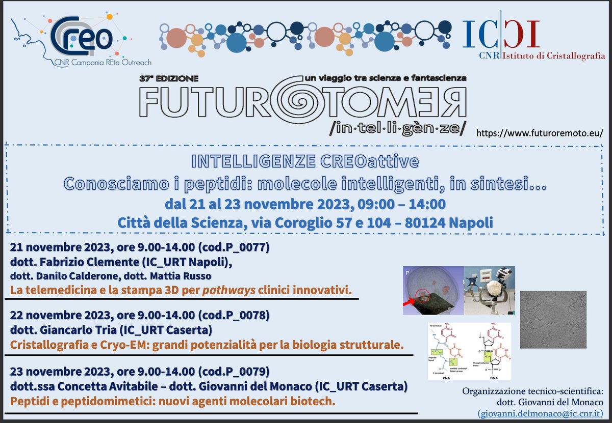 21-26 novembre, presso #CittàDellaScienza, si terrà la XXXVII edizione di #FuturoRemoto,  sul tema #Intelligenze. Ricercatori e tecnologi delle nostre #URT_Caserta  #URT_Napoli  mostreranno le principali linee progettuali ed infrastrutture delle sedi campane di #IC