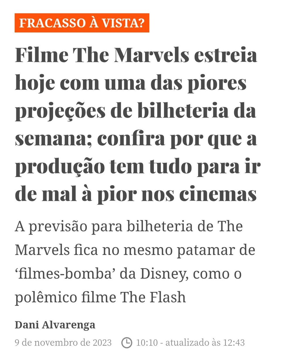 Filme The Marvels estreia hoje com uma das piores projeções de bilheteria  da semana; confira por que a produção tem tudo para ir de mal à pior nos  cinemas - Seu Dinheiro