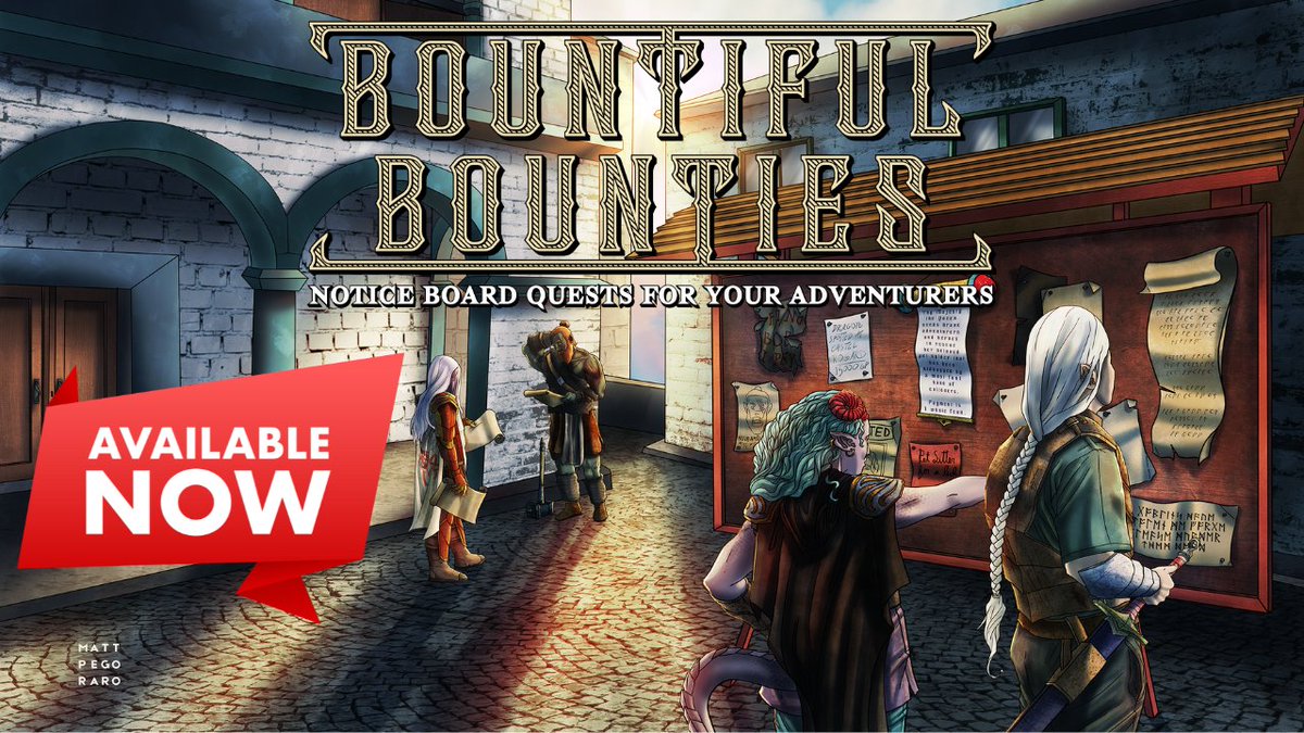 📚✨ Dive into the enchanting world of "BOUNTIFUL BOUNTIES: NOTICE BOARD QUESTS FOR YOUR ADVENTURERS"! 🌍 Unearth 15 quick, system-agnostic quests perfect for ANY Fantasy RPG setting. No prep stress—just epic adventures! 🎲🔍 rebrand.ly/bountiful-boun…
 #RPG #TabletopGaming 📖✨