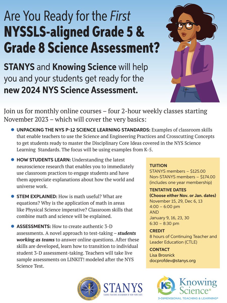 STANYS (@stanysorg) on Twitter photo 🔍👩🏫 Prepare for Success for the new 2024 Science Assessments with STANYS and Knowing Science! 👨🔬📚
🔗 November Registration: stanys.org/event-5485714
🔗 January Registration: stanys.org/event-5485774 🔍👩🏫 Prepare for Success for the new 2024 Science Assessments with STANYS and Knowing Science! 👨🔬📚
🔗 November Registration: stanys.org/event-5485714
🔗 January Registration: stanys.org/event-5485774