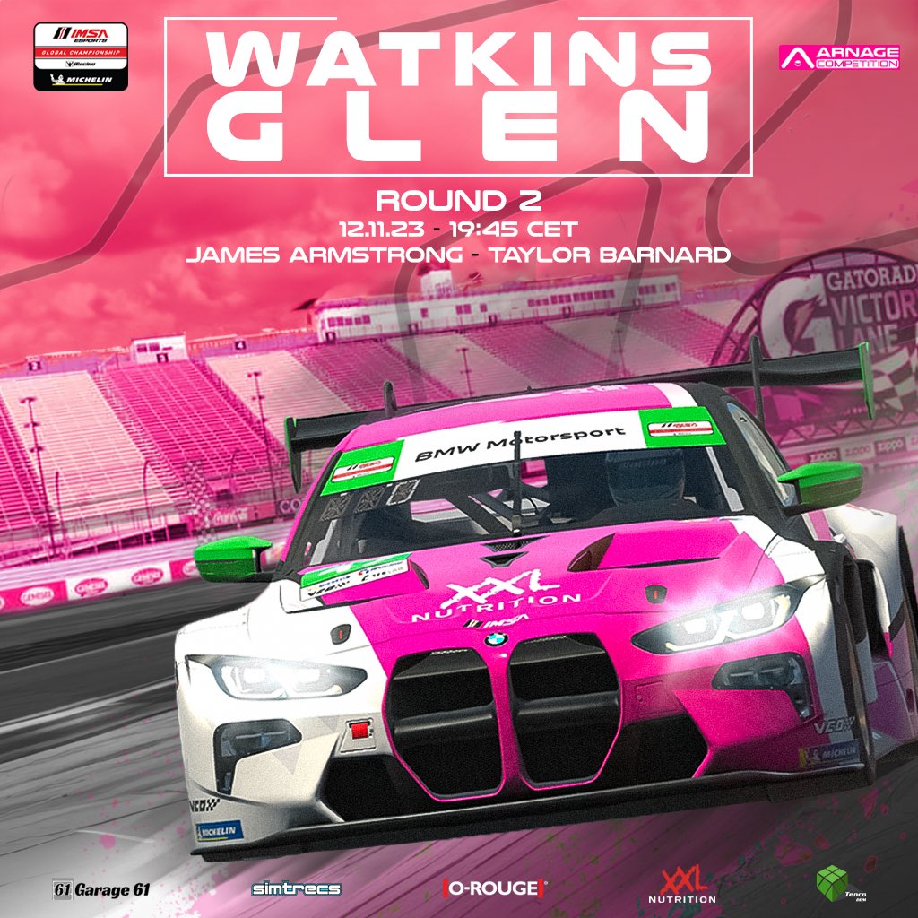 Arnage Competition (@arnagecomp) on Twitter photo Time for round 2!
Round 2 of the IMSA Esports Global Championship takes place at Watkins Glen ๐บ๐ธ
Our GTD will be driven by a British duo
๐ฌ๐ง <a href="/JamesTA47/">James Armstrong</a>
๐ฌ๐ง Taylor Barnard Time for round 2!
Round 2 of the IMSA Esports Global Championship takes place at Watkins Glen ๐บ๐ธ
Our GTD will be driven by a British duo
๐ฌ๐ง <a href="/JamesTA47/">James Armstrong</a>
๐ฌ๐ง Taylor Barnard