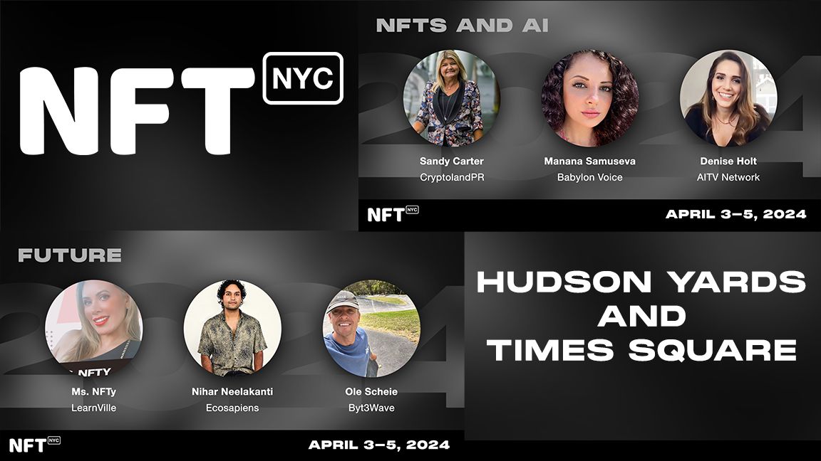 deniseholt_'s tweet image. Excited to announce that I will be speaking again next year at the annual colossal takeover of NYC, known as NFT NYC! 💫
This year I will be speaking on the #AI track about #ActiveInference AI and the #SpatialWeb (#Web3.0).
Thank you, @NFT_NYC ! ... See you in April!
#NFTs