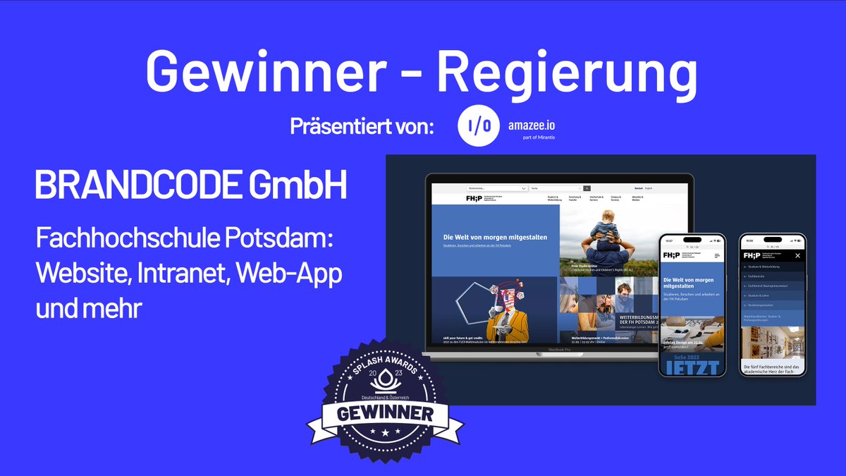 In der Kategorie Regierung, sponsored by <a href="/amazeeio/">amazee.io</a> , überzeugte BRANDCODE die Jury gleich mit dem ersten Projekt, das sie bei den #SplashAwards eingereicht haben. Platz 2 ging an das Stadtportal München, das mit ihrer Website selbst an den Start ging 🏆 #Drupal #SplashAwardsDEAT