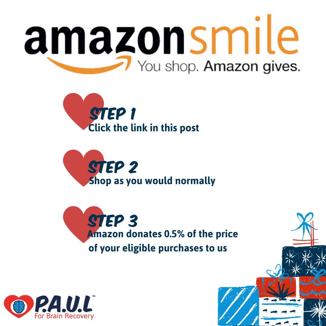 Started your Christmas shopping? 🎅🏼

 When treating your loved ones this Christmas, you could make a real difference within your local community. Shop through AMAZON SMILE by using the link in our bio, and they'll donate 0.5% to P.A.U.L For Brain Recovery with every purchase.