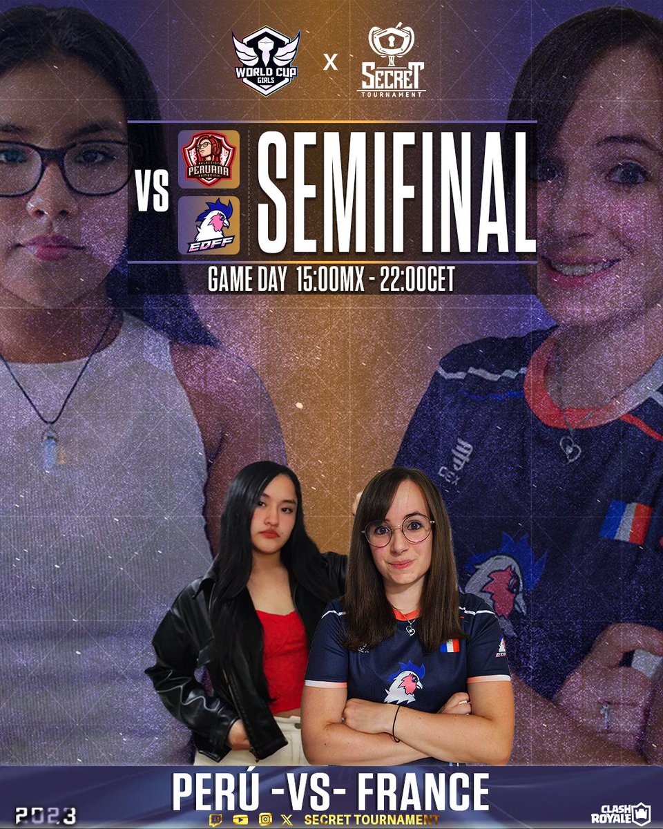 Secret Tournament | World Cup Girls (@secret_wcg) on Twitter photo #WCG_S3 #ClashRoyale
GAMEDAY!
¡Llegamos a las SEMIFINALES!
Dos selecciones se enfrentarán por el pase a la GRAN FINAL, ¿quién crees que ganará?
<a href="/SelPeruFemCR/">Selección Peruana Femenina de CR</a> 🆚 <a href="/EDFF_2/">EDFF</a>
🕰️ • 15:00🇲🇽 - 22:00🇪🇦
🎙️ • <a href="/ChristianElNob/">ChristianElNob</a> & <a href="/Potecito1000_/">Potecito1000</a>
📺 • Link de transmisión en la #WCG_S3 #ClashRoyale
GAMEDAY!
¡Llegamos a las SEMIFINALES!
Dos selecciones se enfrentarán por el pase a la GRAN FINAL, ¿quién crees que ganará?
<a href="/SelPeruFemCR/">Selección Peruana Femenina de CR</a> 🆚 <a href="/EDFF_2/">EDFF</a>
🕰️ • 15:00🇲🇽 - 22:00🇪🇦
🎙️ • <a href="/ChristianElNob/">ChristianElNob</a> & <a href="/Potecito1000_/">Potecito1000</a>
📺 • Link de transmisión en la