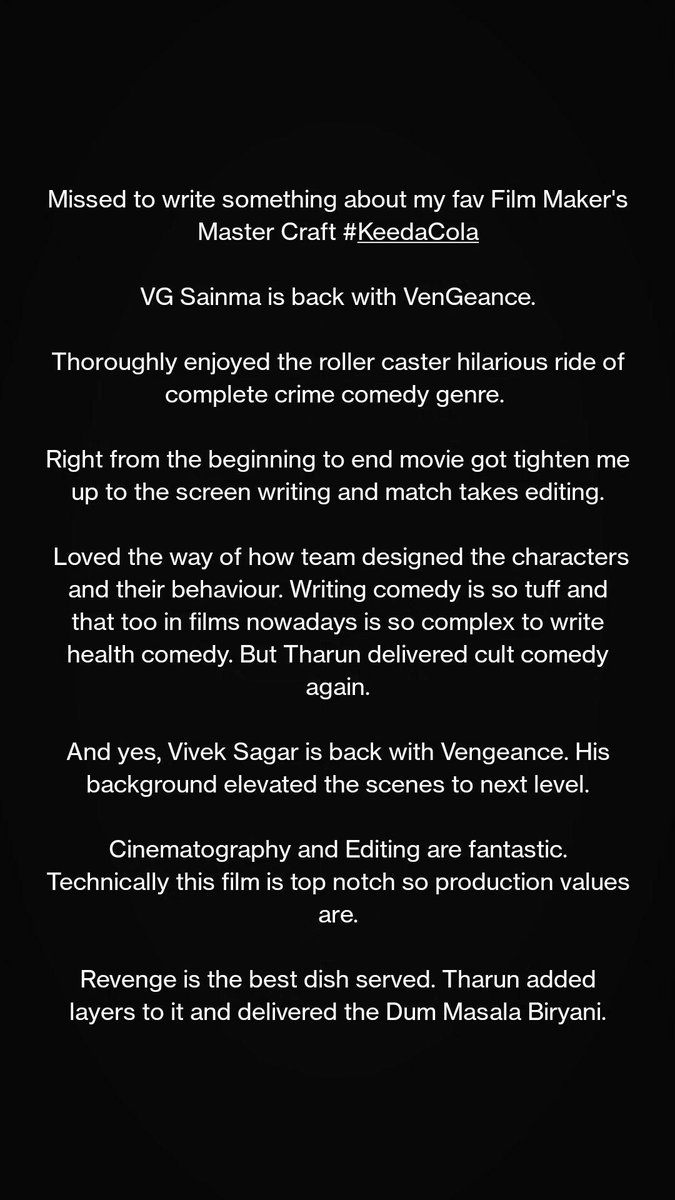 Thanks! @TharunBhasckerD for delivering a cult comedy film again.

#KeedaaCola
