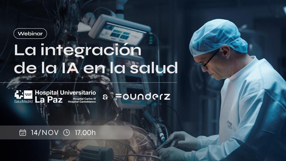 Descubre cómo la #IA está revolucionando todos los ámbitos sanitarios: #predicción de #enfermedades, mejora de la atención al paciente, #genómica avanzada o #diagnóstico por #imagen en astronautas.

Todo de la mano del <a href="/LaPaz_Innovando/">La Paz 5.0</a>  y <a href="/founderz/">Founderz | Business School</a> 

linkedin.com/events/lainteg…