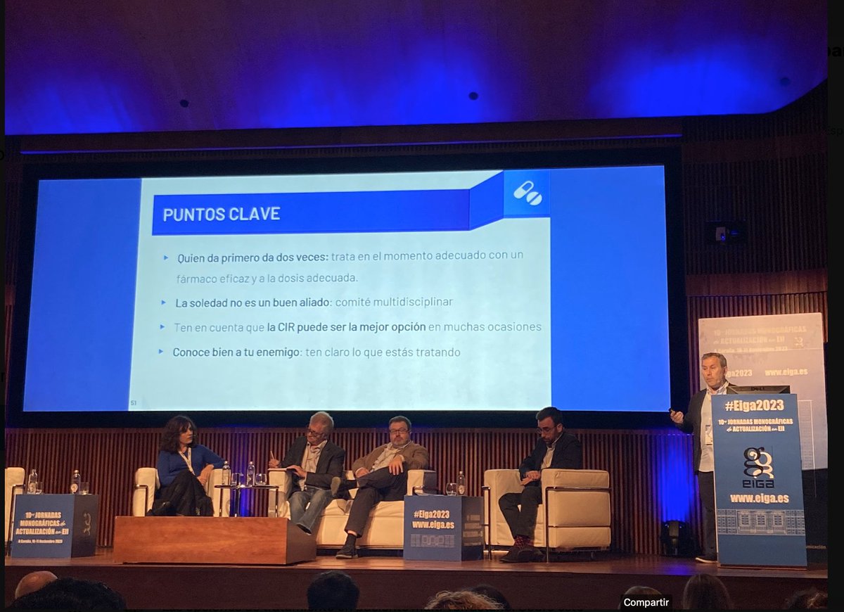 EIGA (@eigaeii) on Twitter photo #Eiga2023
<a href="/bastida_dr/">Dr. Bastida</a> de <a href="/EiiUnidadLaFe/">Unidad EII La Fe</a>
Enfermedad Refractaria
👉Evitar su aparición, la primera opción es la mejor oportunidad, eligiendo y manejando bien el fármaco
👉Comité multidisciplinar
👉Opciones FFT, combinar, a veces cirugía...
👉Conocer y vigilar SAE #Eiga2023
<a href="/bastida_dr/">Dr. Bastida</a> de <a href="/EiiUnidadLaFe/">Unidad EII La Fe</a>
Enfermedad Refractaria
👉Evitar su aparición, la primera opción es la mejor oportunidad, eligiendo y manejando bien el fármaco
👉Comité multidisciplinar
👉Opciones FFT, combinar, a veces cirugía...
👉Conocer y vigilar SAE