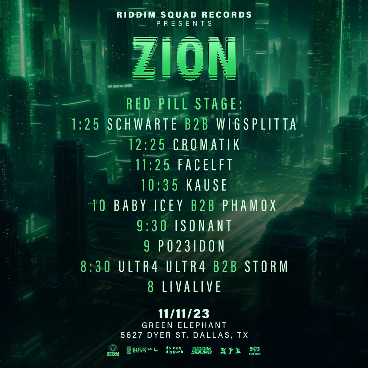 TONIGHT IS THE NIGHT OF <a href="/we_are_ZION/">ℤ 𝕀 𝕆 ℕ</a> 🐇🐇🐇

2 STAGES
MULTIPLE GENRES
LASERS
VENDORS

TICKETS: linktr.ee/RIDDIM.SQUAD