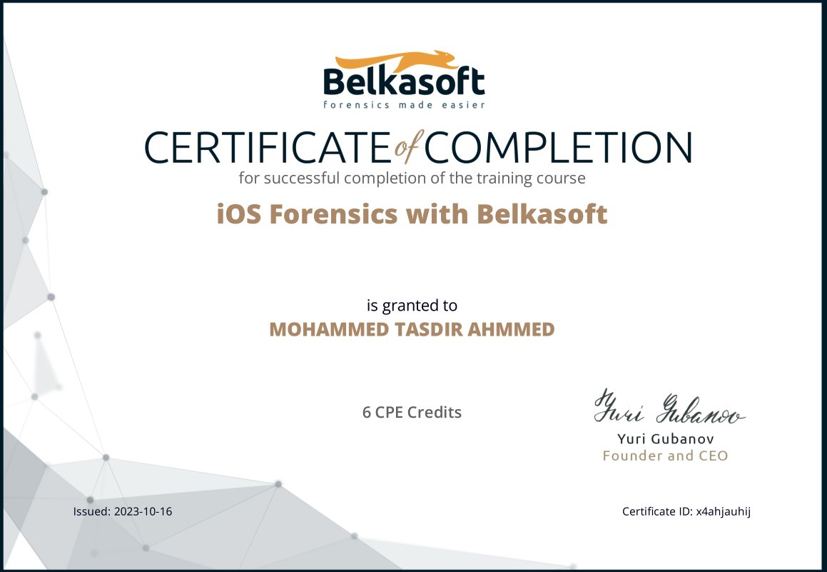 tasdir_x's tweet image. Alhamdulillah, I've completed the iOS Forensics Certification by @Belkasoft with a 100% score and 6 CPE Credit!
#BELKASOFT #digitalforensics #DFIR #cybersecurity