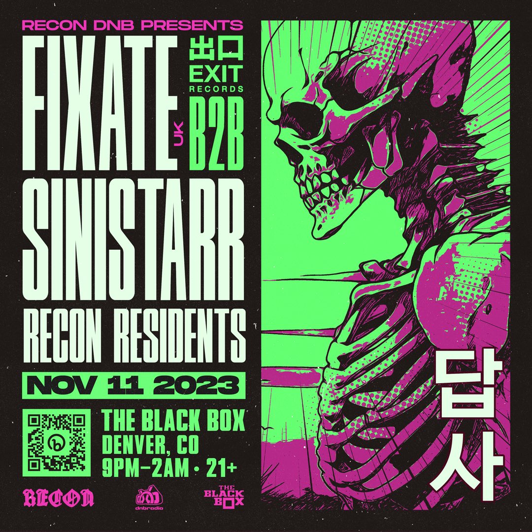 Tonight! Fixate (UK) b2b Sinistarr 3hr set 🔥 Exit vibes in the building! LFG 💃🏻 events.blackboxdenver.co/e/recon-dnb-no…