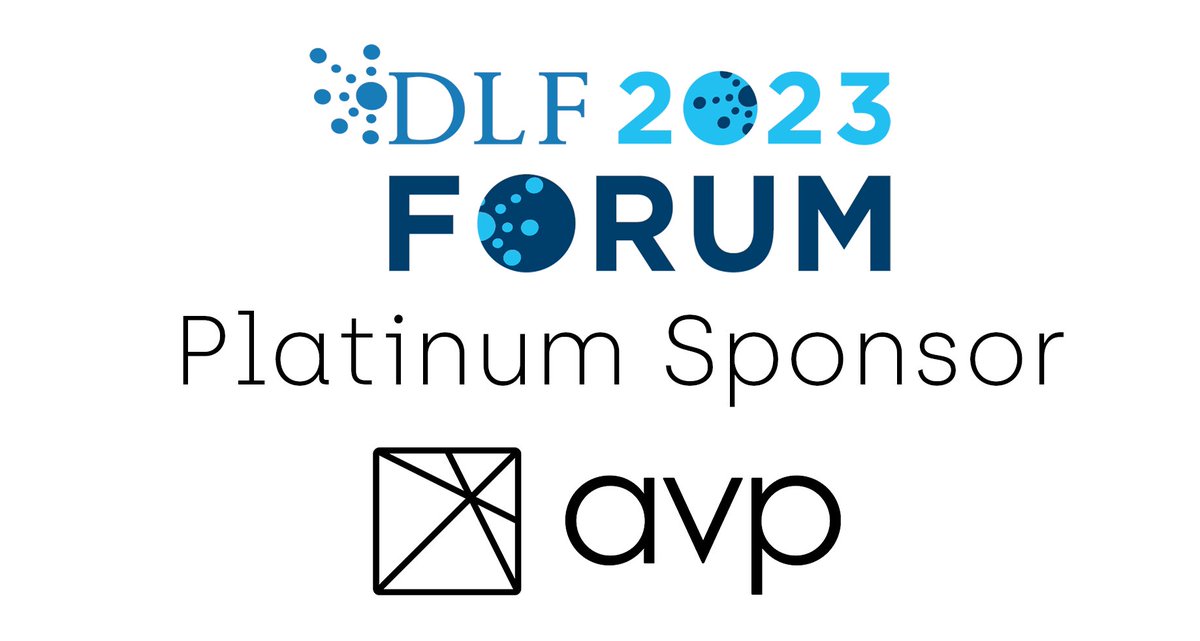 WeAreAVP's tweet image. We are proud to be the Platinum sponsor for the @CLIRDLF 2023 DLF Forum. Please swing by our booth to find out about the latest resources we've developed just for you. And keep an eye out for Kevin Glick to get the latest and greatest updates on the Aviary Platform.

#DLFForum