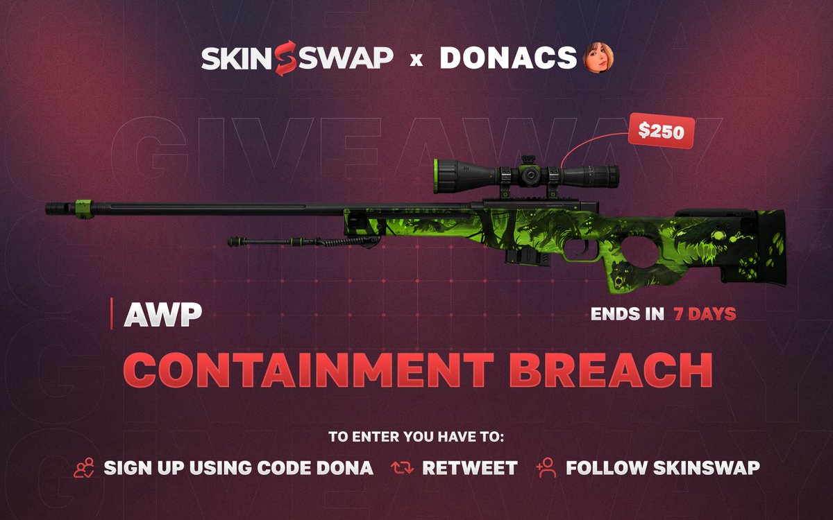 donacsgo's tweet image. Yoo guys you can win 250$ giveaway site balance, so you can get yourself this beautiful skin💚
Just need to sign up on this trading site skinswap.com/r/dona , retweet and follow @Skinswapcom . Winner is getting picked on stream next week! GL GL