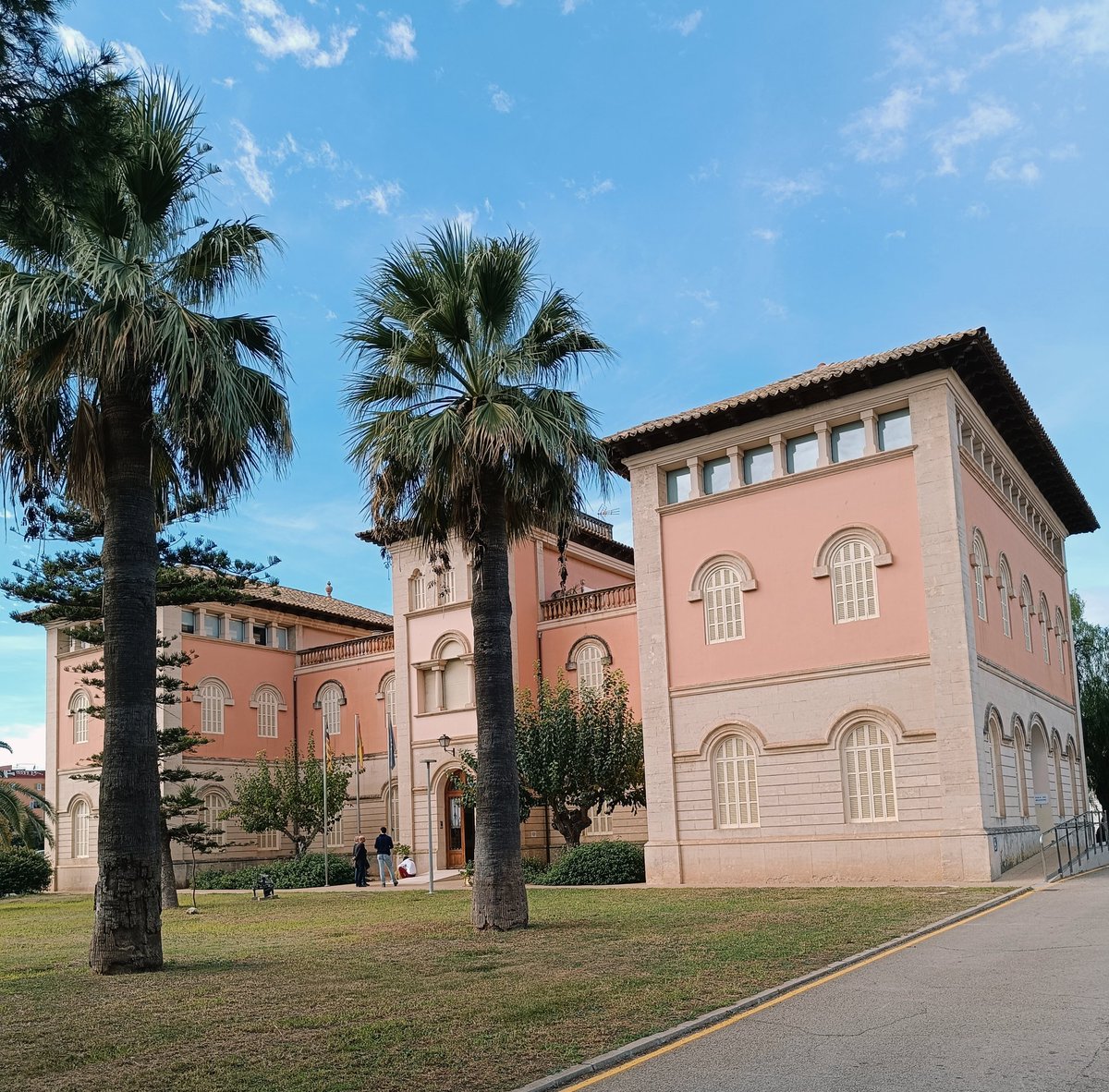 old_eyre's tweet photo. Este año #OpenHousePalma descubre maravillas como que ese edificio rosa al otro lado de la autopista -sede de @AgriculturaGOIB- fue construido en 1922 (¿alguien sabe el arquitecto?) como Granja Escuela agrícola cuando Son Oliva o Son Fusteret eran sólo possessions. 💗 https://t.co/bvVi4ieXse