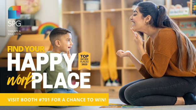 ASHAWeb's tweet photo. A word from our ASHA Corporate Partner, SPG: Find your happy workplace and a chance to win an Apple Watch, SLP Toolkit, and $100 Visa gift card with SPG. Stop by booth #701 for giveaways, resources, & raffle prizes. It starts with Hello! #ASHAxSPG23 #ASHACorporatePartner #ASHA23 https://t.co/IIGWHMUnWg