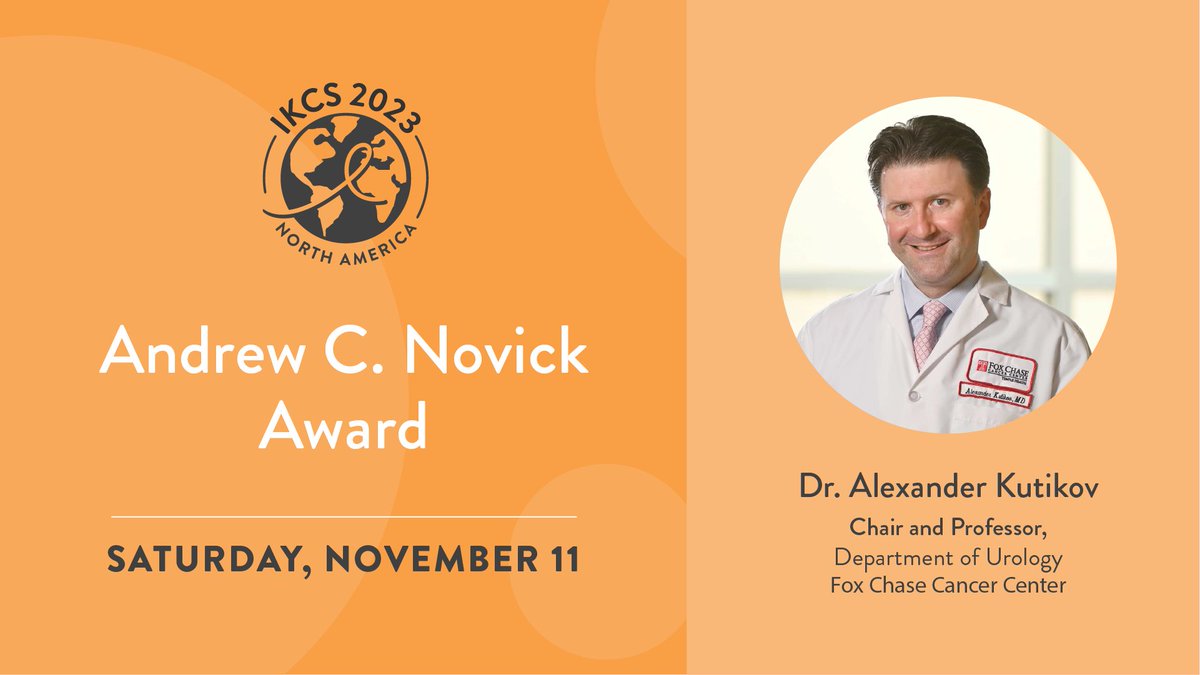 Congratulations @uretericbud @FoxChaseCancer on receiving the KCA's Andrew C. Novick Award for outstanding achievement and service in #urology #kidneycancer! #IKCSNA23