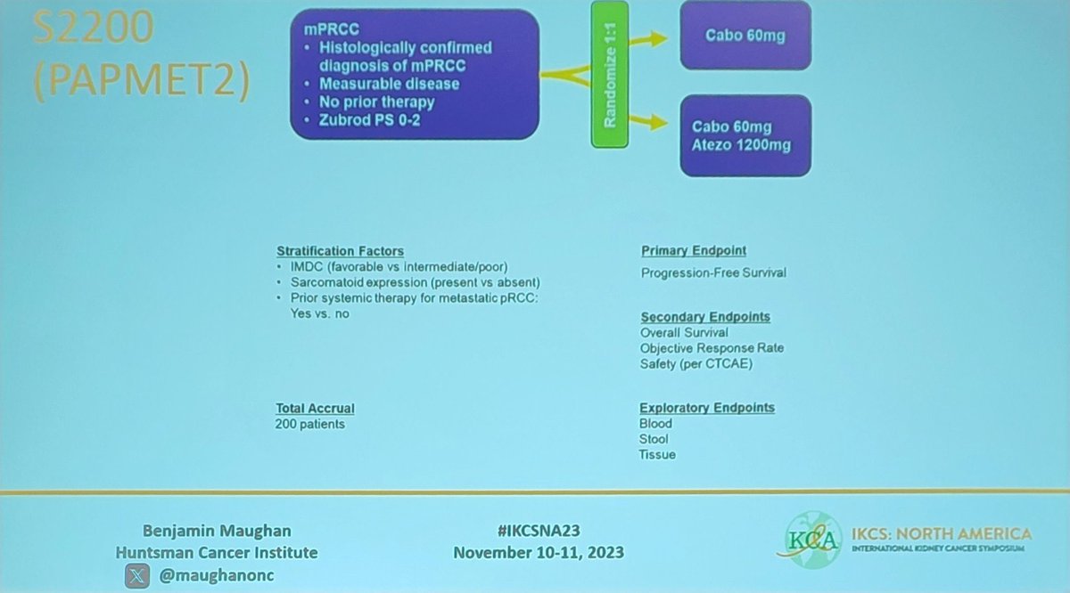 @maughanonc with discussion of @SWOG #PAPMET2 trial, based on #PAPMET completion! #IKCSNA23 @KidneyCancer @kcCURE
