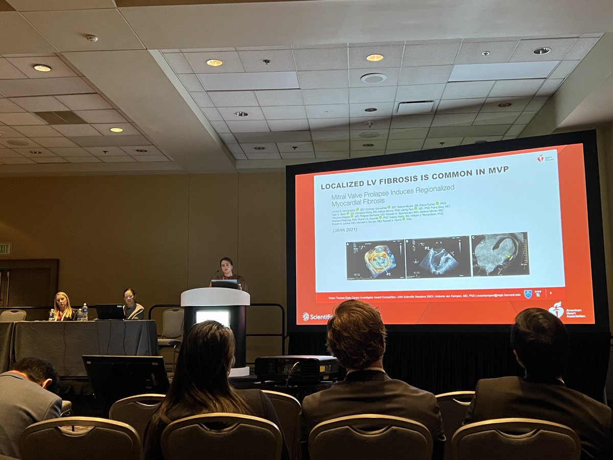Some of the best and intriguing talks at AHA are actually smaller breakout sessions, where young investigators present novel research findings. Congratulations to Antonia van Kampen on her research presentation studying etiology of arrhythmic mitral valve prolapse.