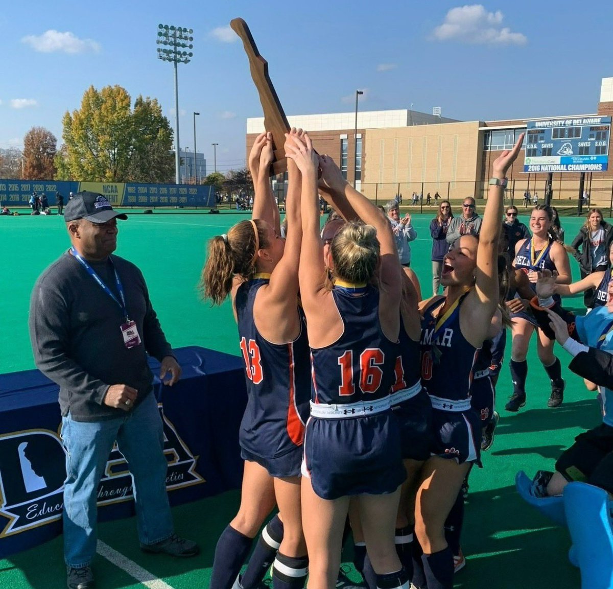 Delmar wins against Newark Charter 6-0!! 8 State Championships in a row baby!!! 🧡💙🏑💙🧡
