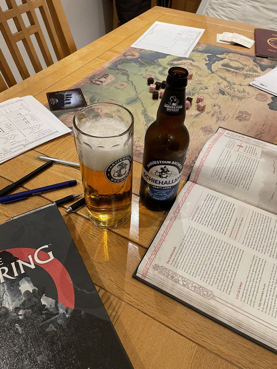 So if I can’t be in Manchester, and with a game cancelled, it’s off to Eriador again for my son’s One Ring party. With a decent beer too. #theonering
