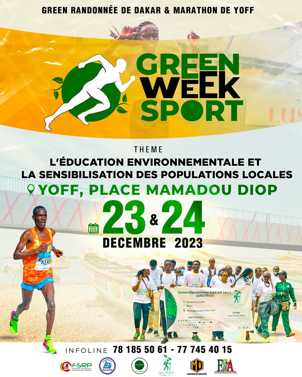 Ce 23 &amp; 24 Decembre 2023 se tiendra à Yoff le Green Week Sport qui favorise l’épanouissement des jeunes via le marathon et la Randonnée.
Restez Connectés !!!!!