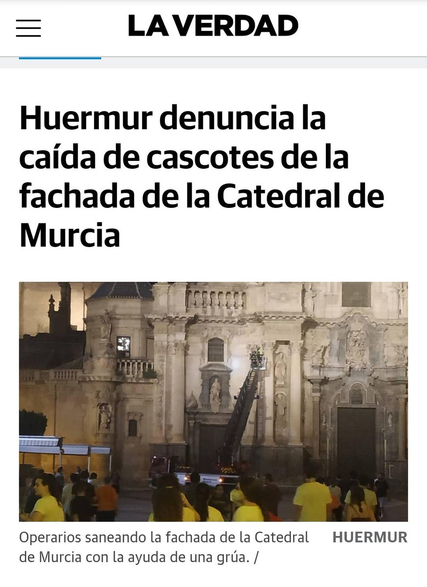 Hay que tener presente y no olvidar el preocupante estado de conservación en el que se encuentran numerosas partes del imafronte de la Catedral #Murcia, y que ha sido tras incontables denuncias y desprendimientos cuando se ha decidido actuar para su restauración #PatrimurSOS