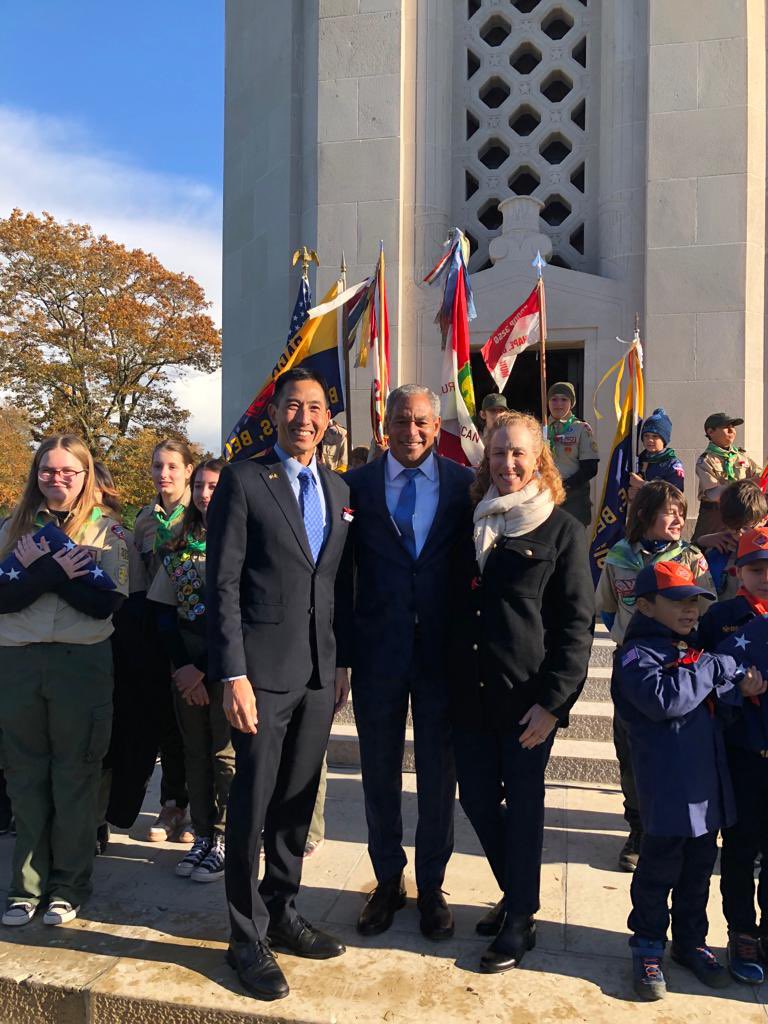 SecDjou's tweet photo. Chair Michael Garrett and I were delighted to be at Flanders Field American Cemetery on Veterans Day with Boy Scouts from Mons and Belgium. @usabmc #abmc100 https://t.co/RLOTURueVP