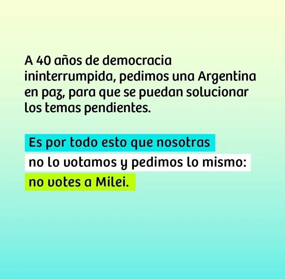 A 40 años de recuperada la democracia, más de mil mujeres argentinas de distintos ámbitos firmamos esta carta explicando por qué no votamos a Milei.
#NoAMilei ❌️