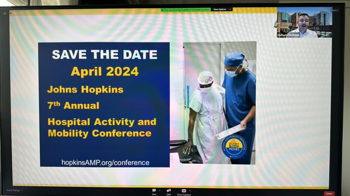 Save the date for the 7th Hospital Activity and Mobility Conference by @HopkinsAMP @mkfrdmn #everybodymoves #icurehab