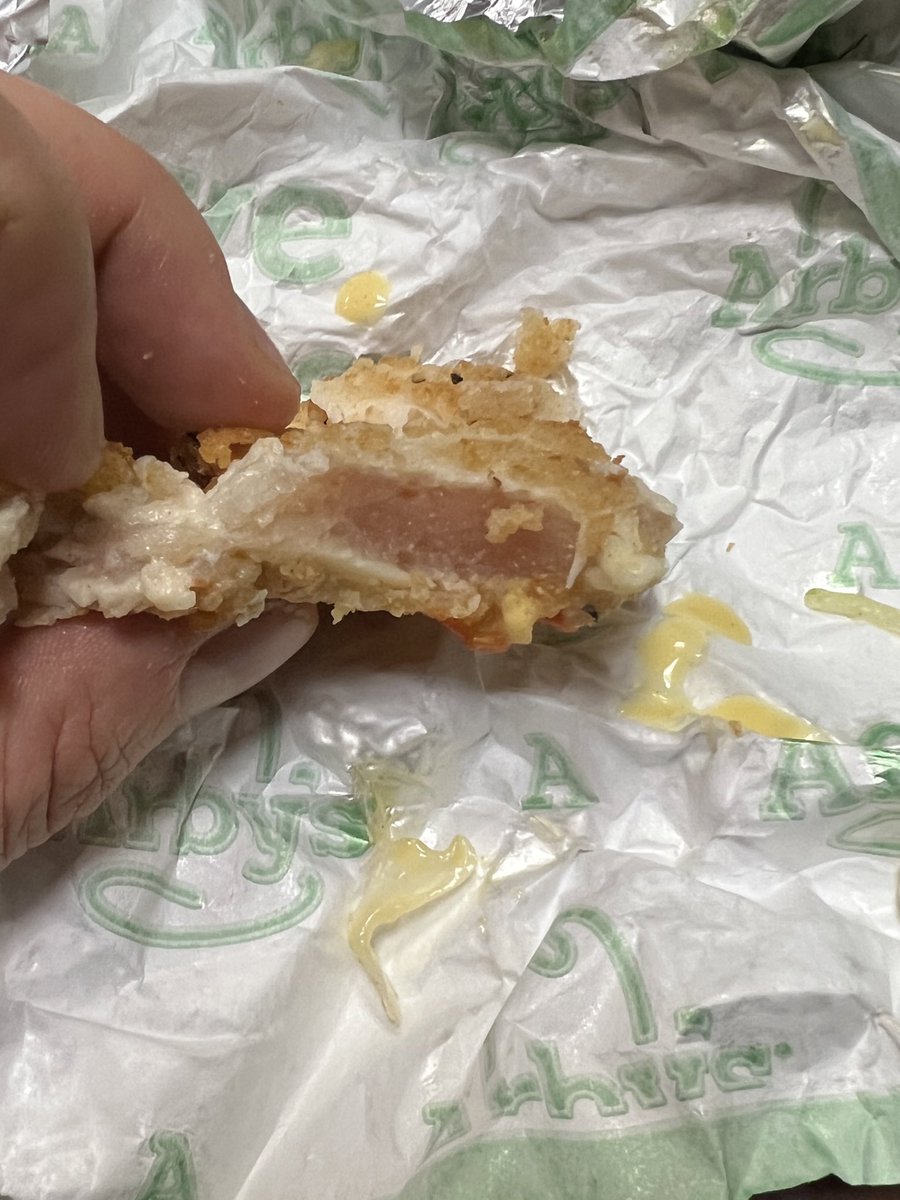 Was enjoying my <a href="/Arbys/">Arby's</a> chicken sandwich when i realized I might get salmonella… Undercooked chicken!
Watch out!