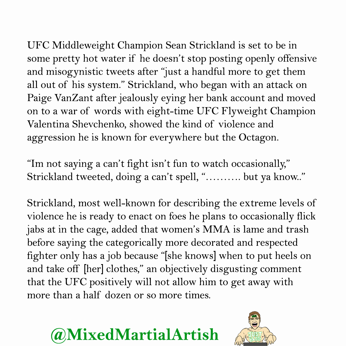 Ten more times TOPS, and then they’re drawing a hard line of just a few more. #ufc #mma #seanstrickland #valentinashevchenko #mixedmartialartish mixedmartialartish.com/2023/11/11/ufc…