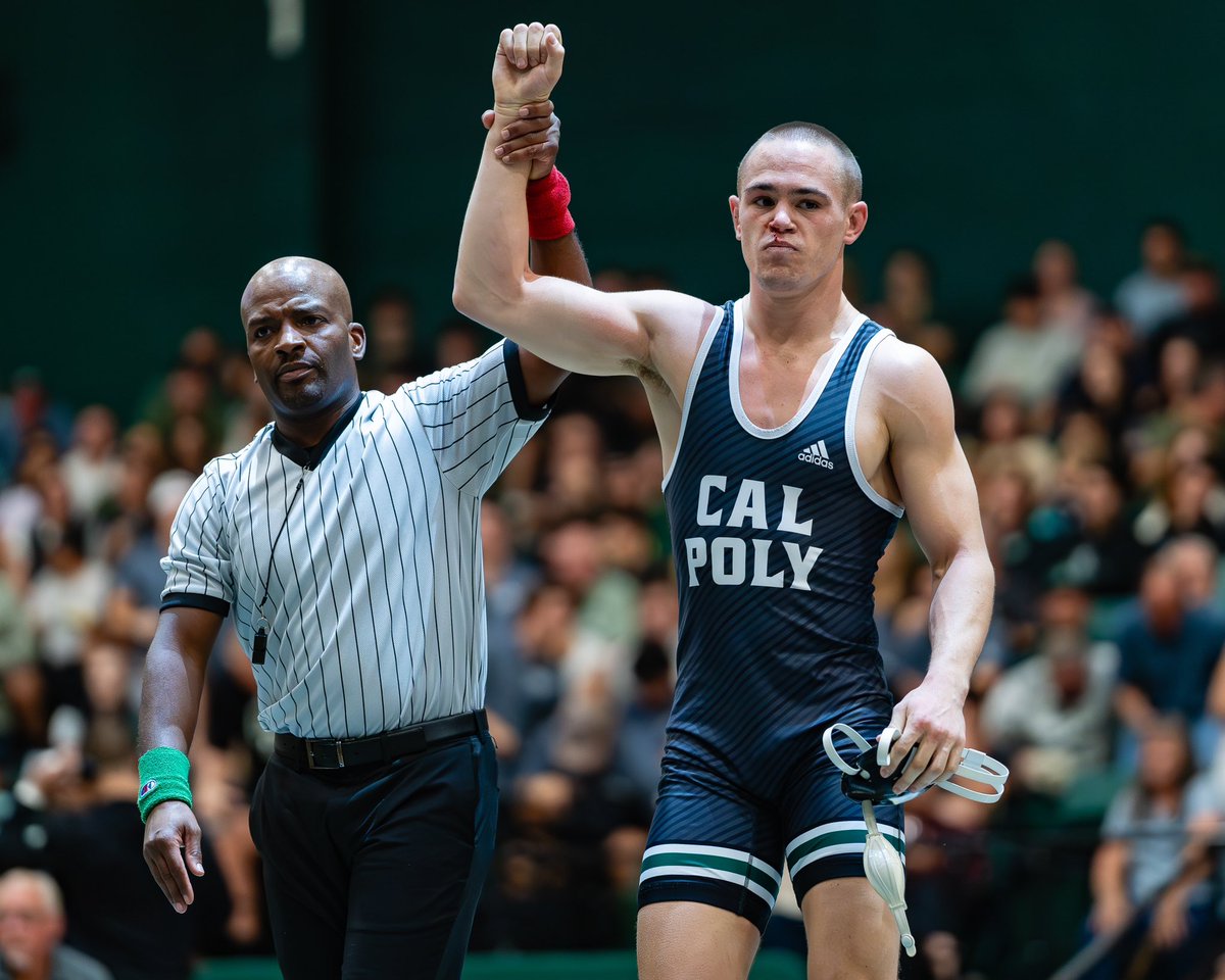 CalPolyWrestle's tweet photo. 💥Upset Alert💥 157lb Legend Lamer knocks off #22 in the country Michael North (Maryland) 14-8‼️ Was in on a takedown late in the third fighting for the major. #RideHigh https://t.co/p5kvCDwIQW