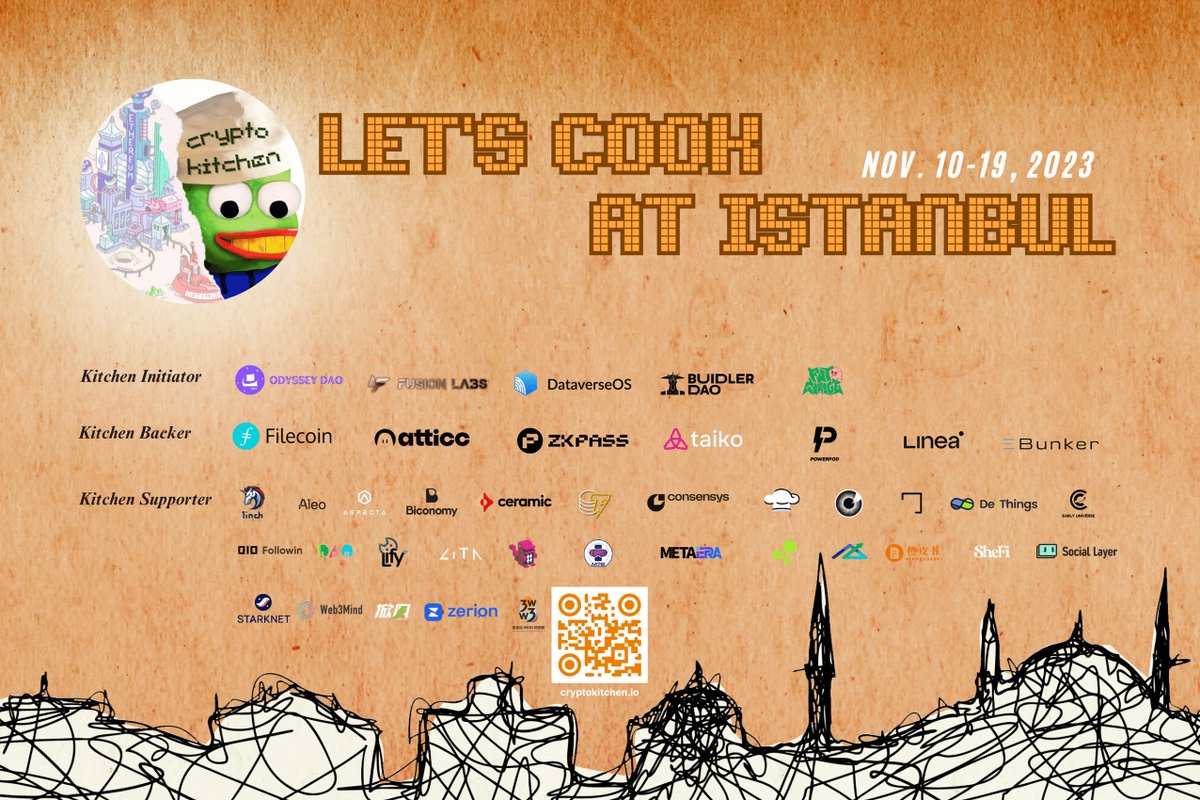 CryptoKitchen23's tweet photo. 1/ Announcing: Let's cook at #CryptoKitchen23 in #Istanbul 🇹🇷 

👩🏻‍🍳CryptoKitchen23 is a 10-day serial event mix of meetups, workshops, fireside chats &amp; cooking shows during #Devconnect 😎

📩Wanna join us as a cook or foodie? Signup: https://t.co/4glWv6a4yM

Here's the lineup👇 https://t.co/HnOpkyK2Ad